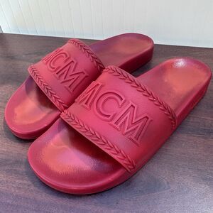 MCM Unisex Big Logo Rubber Slides Red Size 10 Men / 11.5 Women